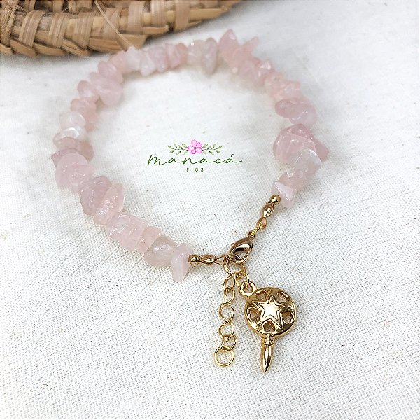Pulseira de Oxum Cascalho Natural Quartzo Rosa Umbanda