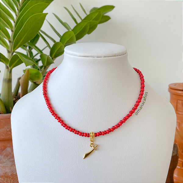 Choker de Iansã – Miçangas Jablonex Vermelha Ajustável