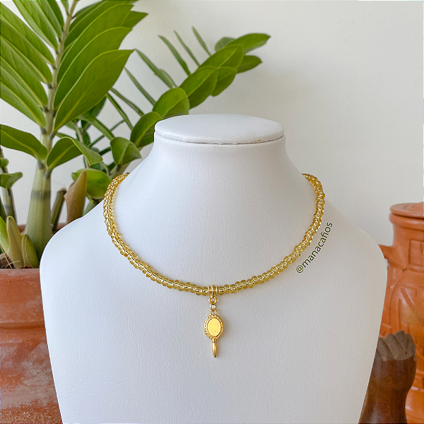 Choker de Oxum, Miçangas Jablonex Dourada - Ajustável