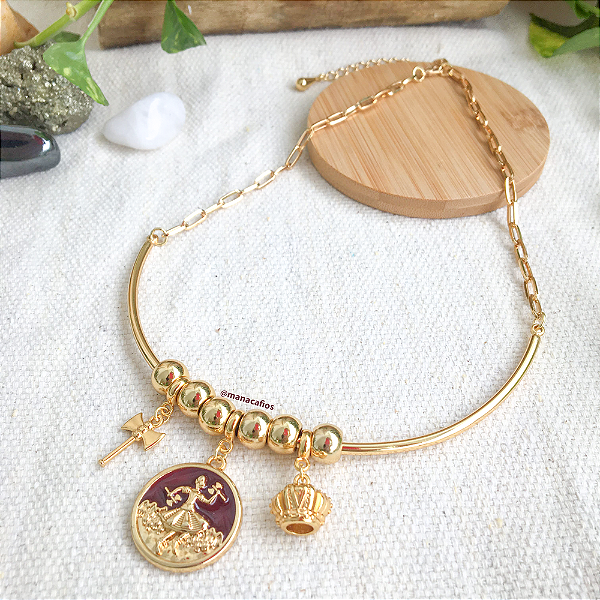 Colar Semijoia Xangô, Banhado com Compostos Nobres e Detalhes em Resina - 30cm