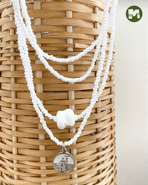 Guia de Oxalá Proteção – Miçangas Jablonex 2.6 mm com Pingente (Branca)