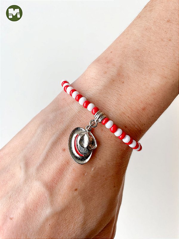 Pulseira de Malandros – Zé Pelintra e Maria Navalha | Jablonex Vermelha e Branca com Pingente Chapéu Panamá