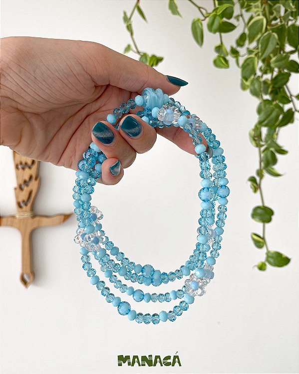 Guia de Erês – Cristais de Vidro 6 mm e Contas Florzinhas com Firma de Murano | Azul | Umbanda e Candomblé