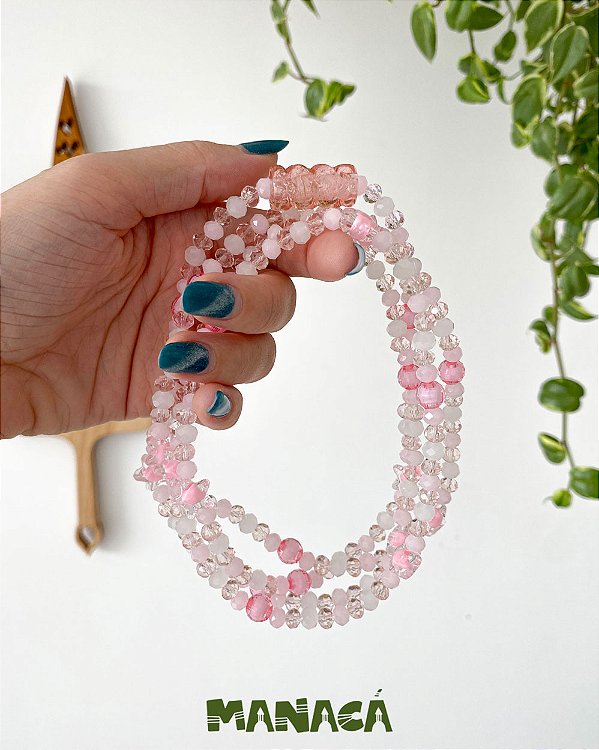 Guia de Erês – Cristais de Vidro 6 mm e Contas Estrelas com Firma de Murano | Rosa | Umbanda e Candomblé