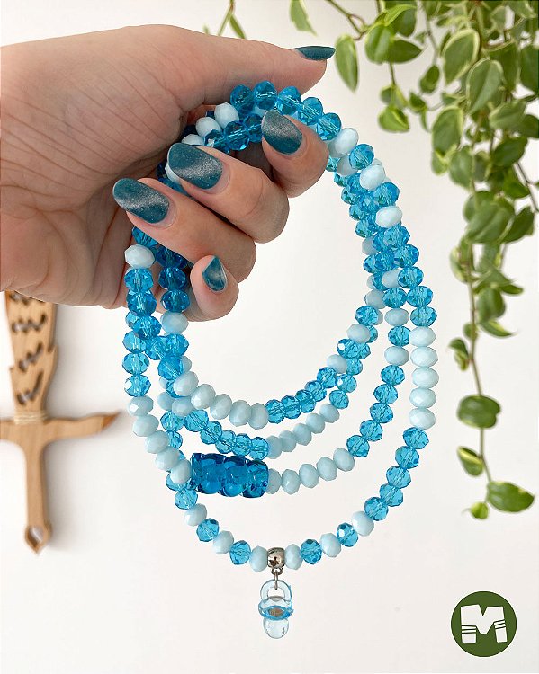 Guia de Erês – Cristais de Vidro 8 mm Azul com Firma de Murano e Pingente de Chupeta | Umbanda e Candomblé