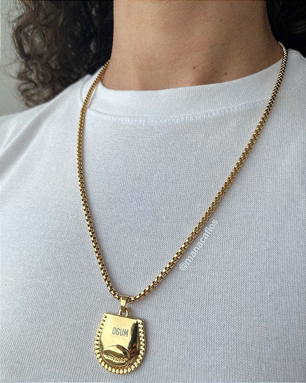 Colar Veneziano Patuá Ogum - Proteção, Lei e Coragem - Prata ou Dourado - 50cm