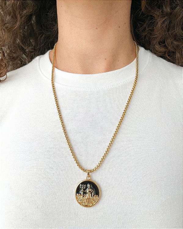 Colar Veneziano Medalha Exu - Proteção, Caminhos e Axé - Prata ou Dourado