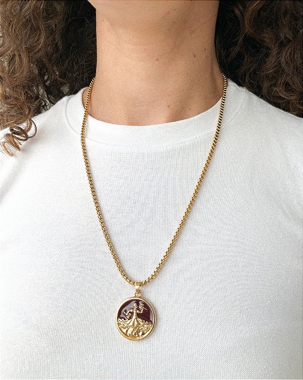 Colar Veneziano Medalha Xangô - Dourado, Justiça e Sabedoria - 50cm