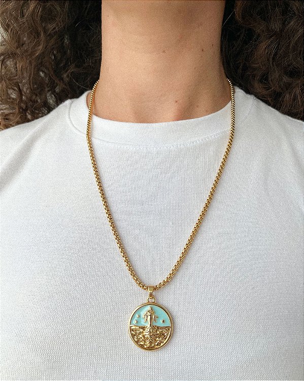 Colar Veneziano Medalha Iemanjá - Rainha do Mar e Proteção - Prata ou Dourado