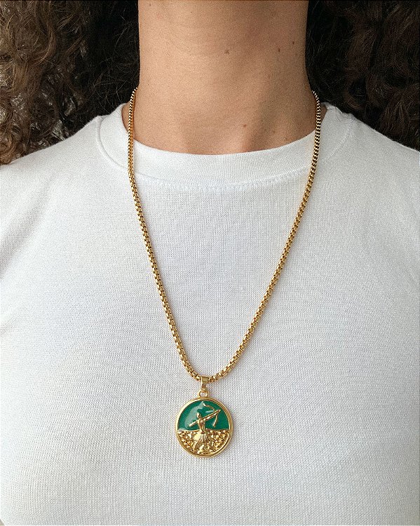 Colar Veneziano Medalha Oxóssi - Fartura, Conhecimento - Prata ou Dourado