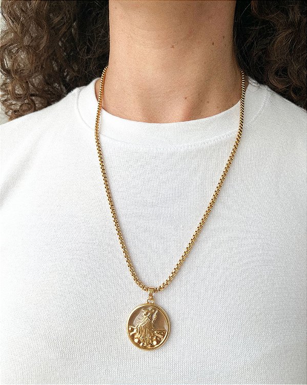 Colar Veneziano Medalha Omolu - Dourado, Cura e Sabedoria - 50cm