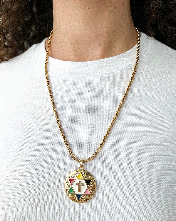 Colar Veneziano 7 Linhas - Lei e Força dos Orixás - Dourado - 50cm