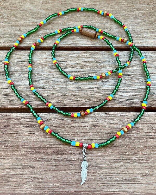 Guia de Cabocla Jurema – Fio de Conta Umbanda e Candomblé | Verde com Detalhes Coloridos