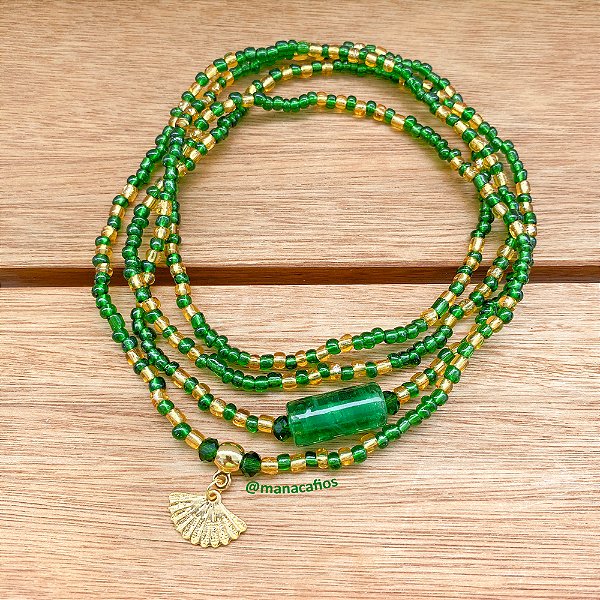 Guia de Ciganos – Fio de Conta | Verde e Dourado – 60 cm