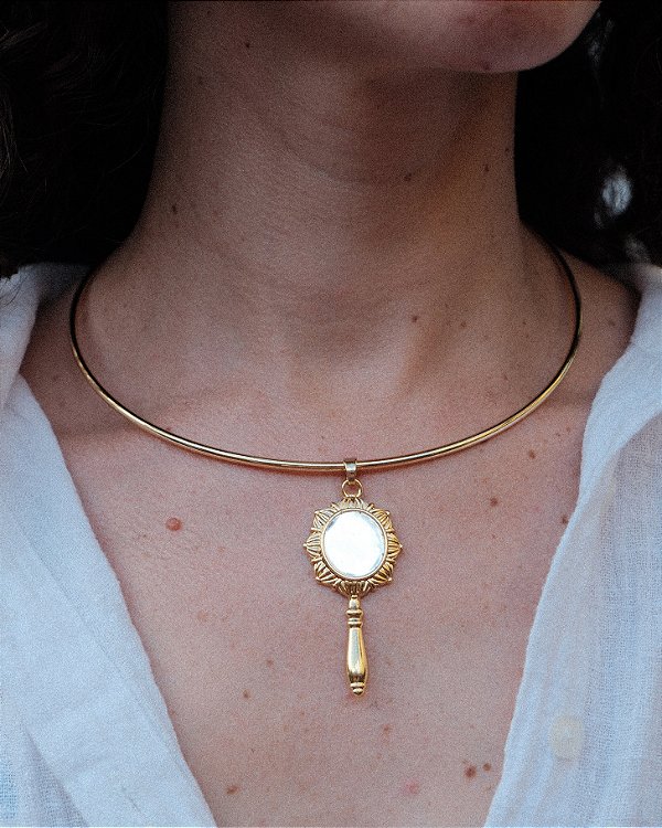 Choker Espelho de Iemanjá com Acabamento Dourado