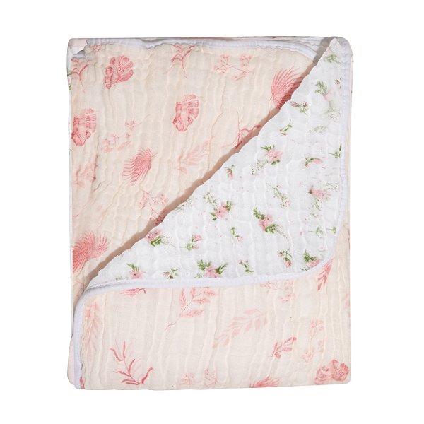 Cobertor Soft Bamboo Mami 1,1m x 90cm - Folhagem Rosa