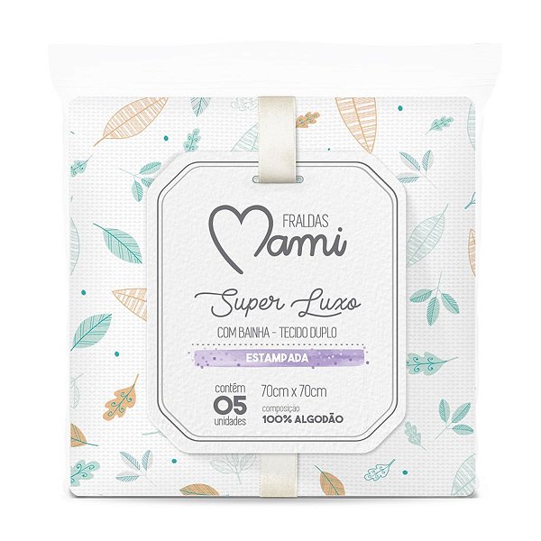 Fralda Super Luxo Mami Com Bainha Estampada - Neutro