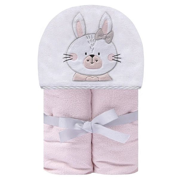 Toalha De Banho Felpuda Papi Friends Forrada Com Capuz Bordado - Coelhinha Nina