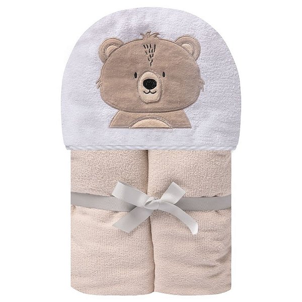 Toalha De Banho Felpuda Papi Friends Forrada Com Capuz Bordado - Urso Ted