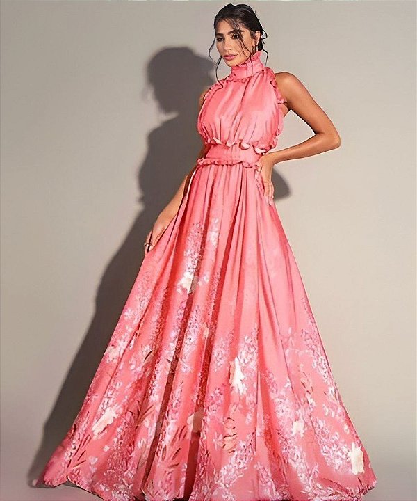 VESTIDO LONGO FRENTE ÚNICA FLOWERS