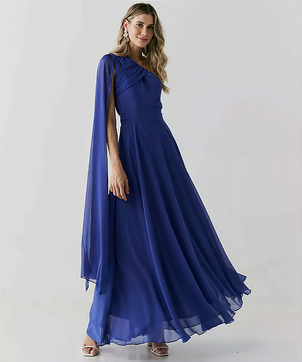 VESTIDO LONGO UM OMBRO SÓ FAIXA ALONGADA