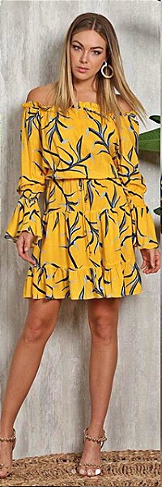 Vestido Curto Ombro a Ombro Foliage - viscose - Ave Rara Fashion