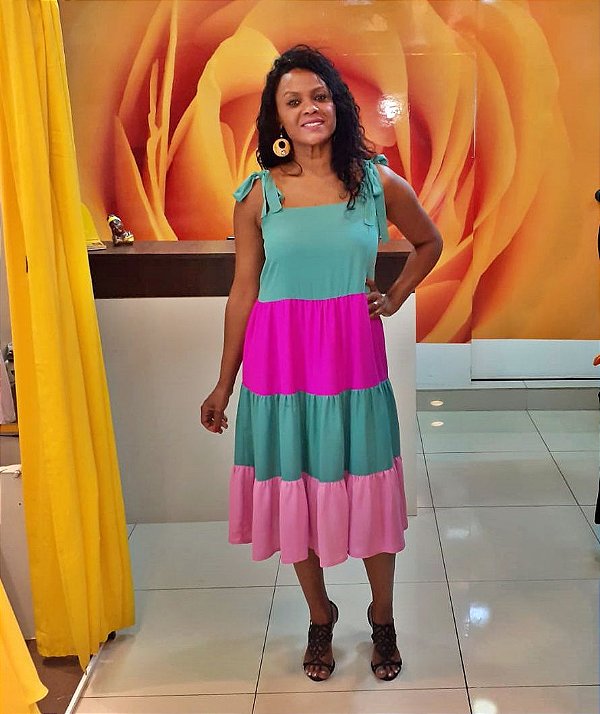 Vestido Midi Color Amarração nas Alças 2