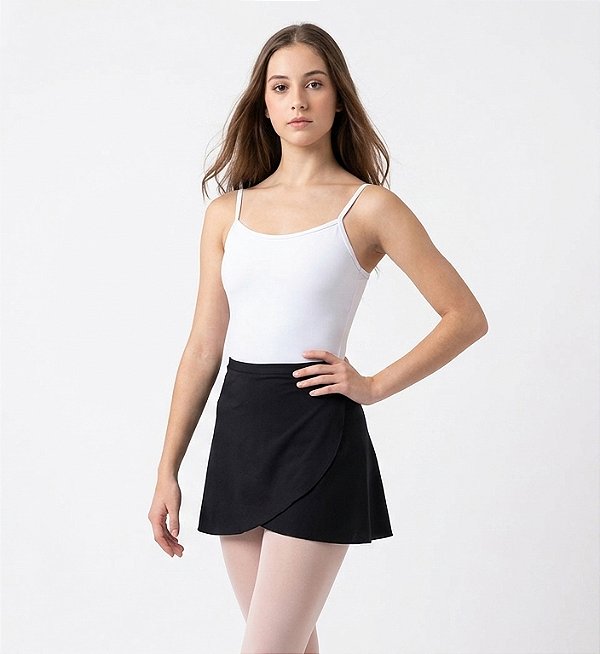 Saia de Ballet Adulto com Cós | Preta | Transpassada sem Amarração