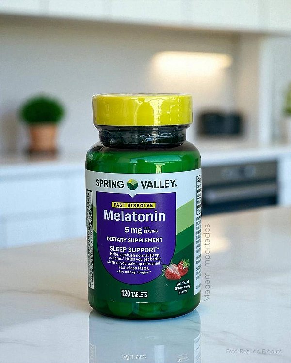 Melatonina, 5 mg, Dissolução Rápida, Sabor Morango, 120 Tabletes, Spring Valley