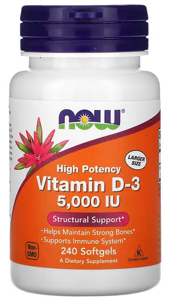 Vitamina D-3, 125 mcg (5.000 IU), 240 Cápsulas Softgel, NOW