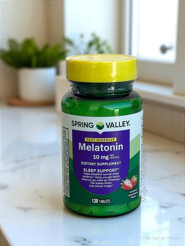 Melatonina, 10 mg, Dissolução Rápida, Sabor Morango, 120 Tabletes, Spring Valley