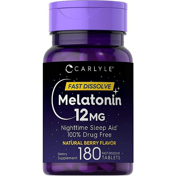 Melatonina, 12 mg, Dissolução Rápida, Sabor Frutas Vermelhas, 180 Tabletes, Carlyle