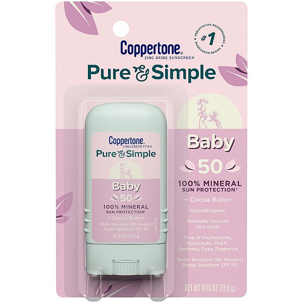 Protetor Solar Mineral Stick, Pure & Simple Baby, FPS50, 13.9 g, Coppertone
