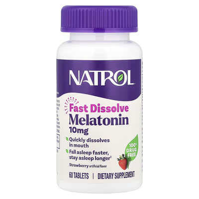 Melatonina, 10 mg, Dissolução Rápida, Sabor Morango, 60 tabletes, Natrol