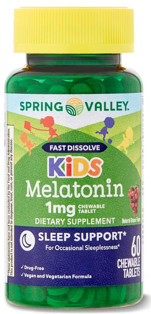 Melatonina Infantil, 1 mg, Dissolução Rápida, Sabor Uva, 60 Tabletes, Spring Valley