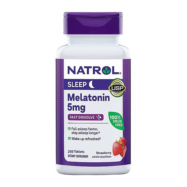 Melatonina, 5 mg, Dissolução Rápida, Sabor Morango, 250 tabletes, Natrol