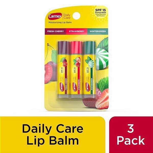 Hidratante Labial, Daily Care, Stick com Sabores, Kit com 3 Unidades, Carmex