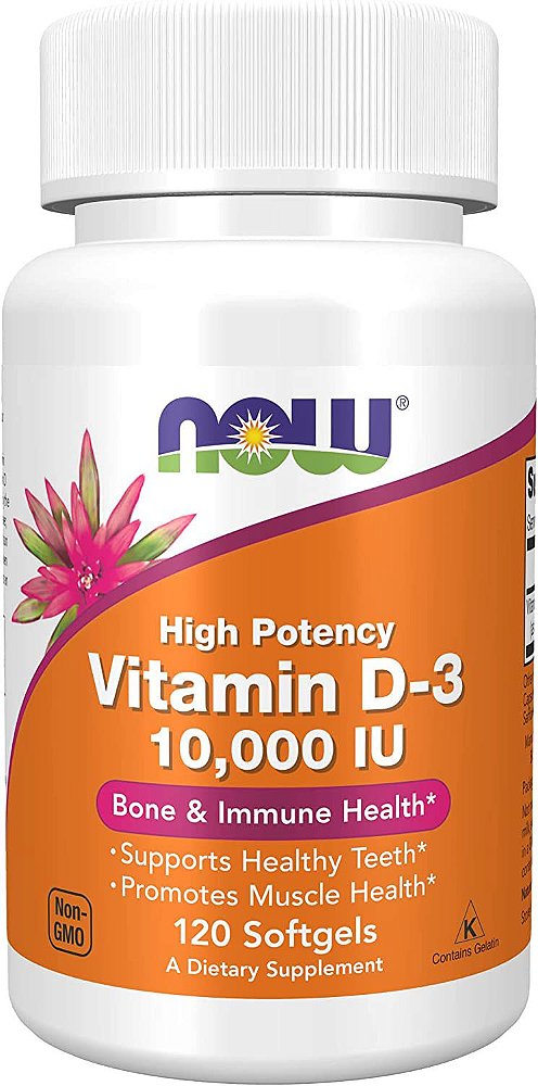 Vitamina D-3, 250 mcg (10.000 UI), 120 Cápsulas Softgel, NOW