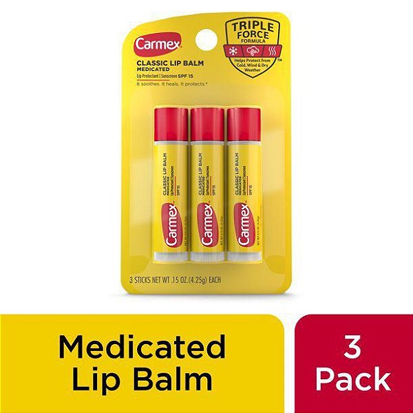 Hidratante Labial, Classic Medicated, Stick, Kit com 3 Unidades, Carmex