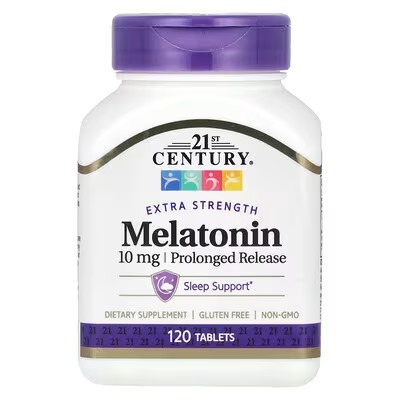 Melatonina, 10 mg, Liberação Prolongada, 120 comprimidos, 21st Century