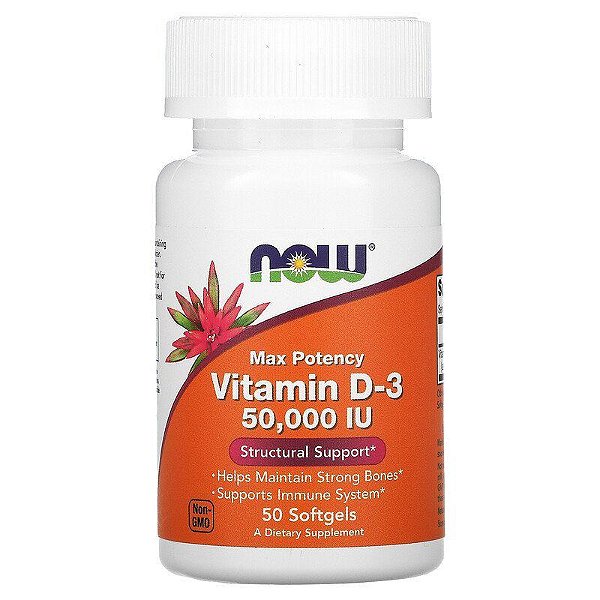 Vitamina D-3, 1.250 mcg (50.000 UI), 50 Cápsulas Softgel, NOW