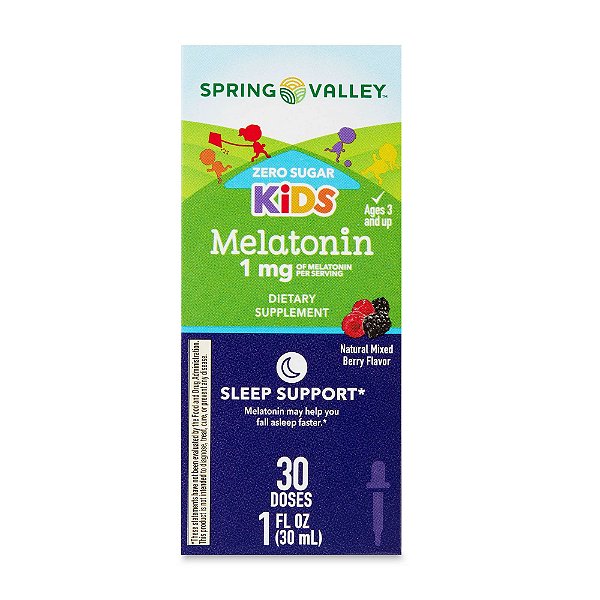 Melatonina Infantil Líquida, 1 mg, Sabor Frutas Vermelhas, 30 mL, Spring Valley