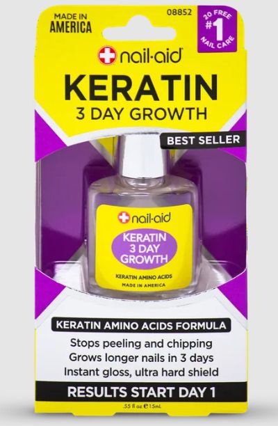 Base Fortalecedora de Unhas, Keratin 3 Day Growth, 15mL, Nail-Aid