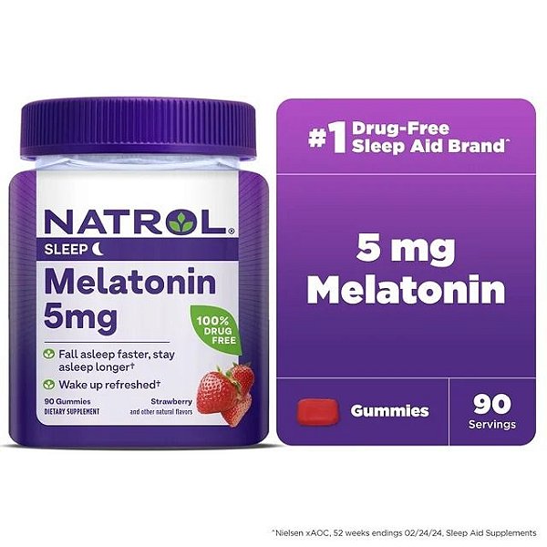 Melatonina, 5 mg, Sabor Morango, 90 Gomas, Natrol