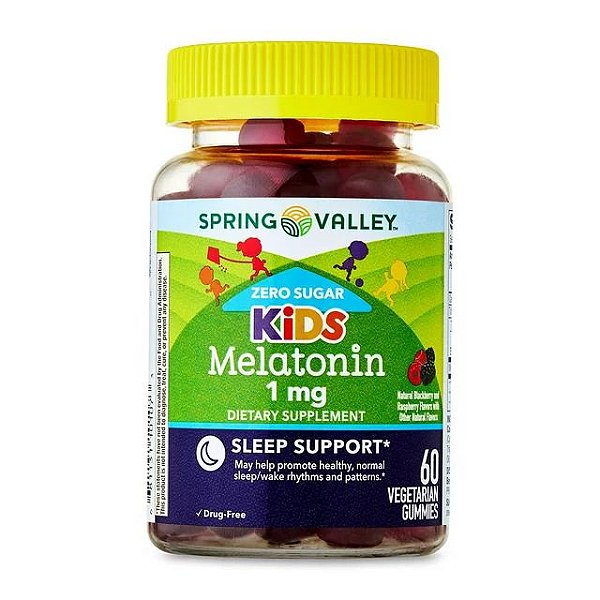 Melatonina Infantil, 1 mg, Zero Açúcar, Frutas Vermelhas, 60 Gomas, Spring Valley
