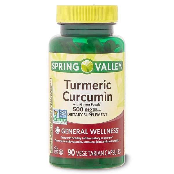 Cúrcuma Curcumina com Gengibre, 500 mg, 90 Cápsulas, Spring Valley