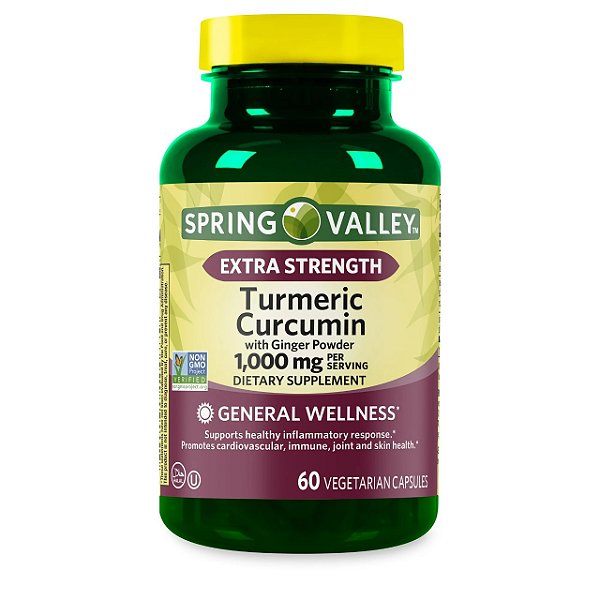 Cúrcuma Curcumina com Gengibre Extra Forte, 1000 mg, 60 Cápsulas, Spring Valley