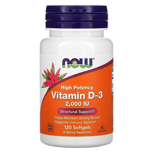 Vitamina D-3, 50 mcg (2.000 UI), 120 Cápsulas Softgel, NOW