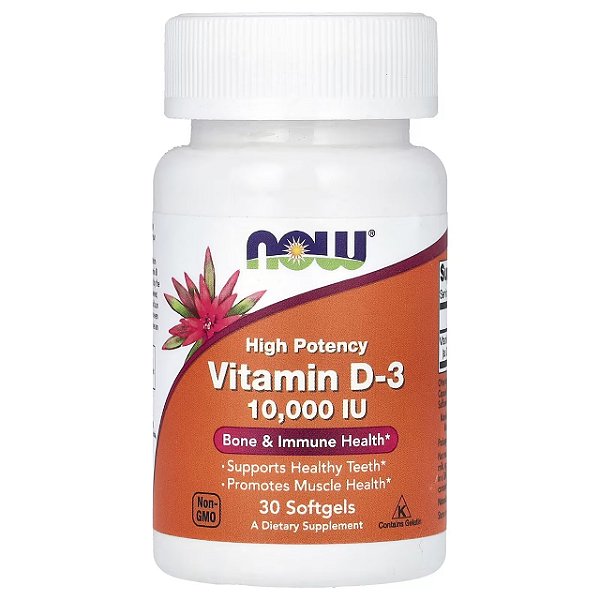 Vitamina D-3, 250 mcg (10.000 UI), 30 Cápsulas Softgel, NOW