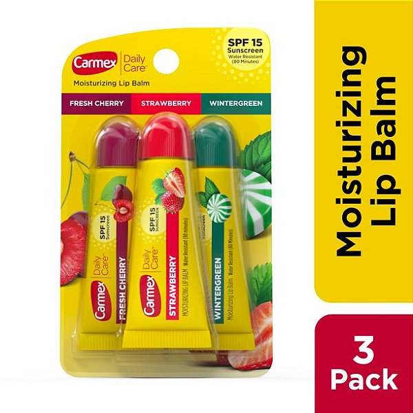 Hidratante Labial, Daily Care, Bisnaga com Sabores, Kit com 3 Unidades, Carmex